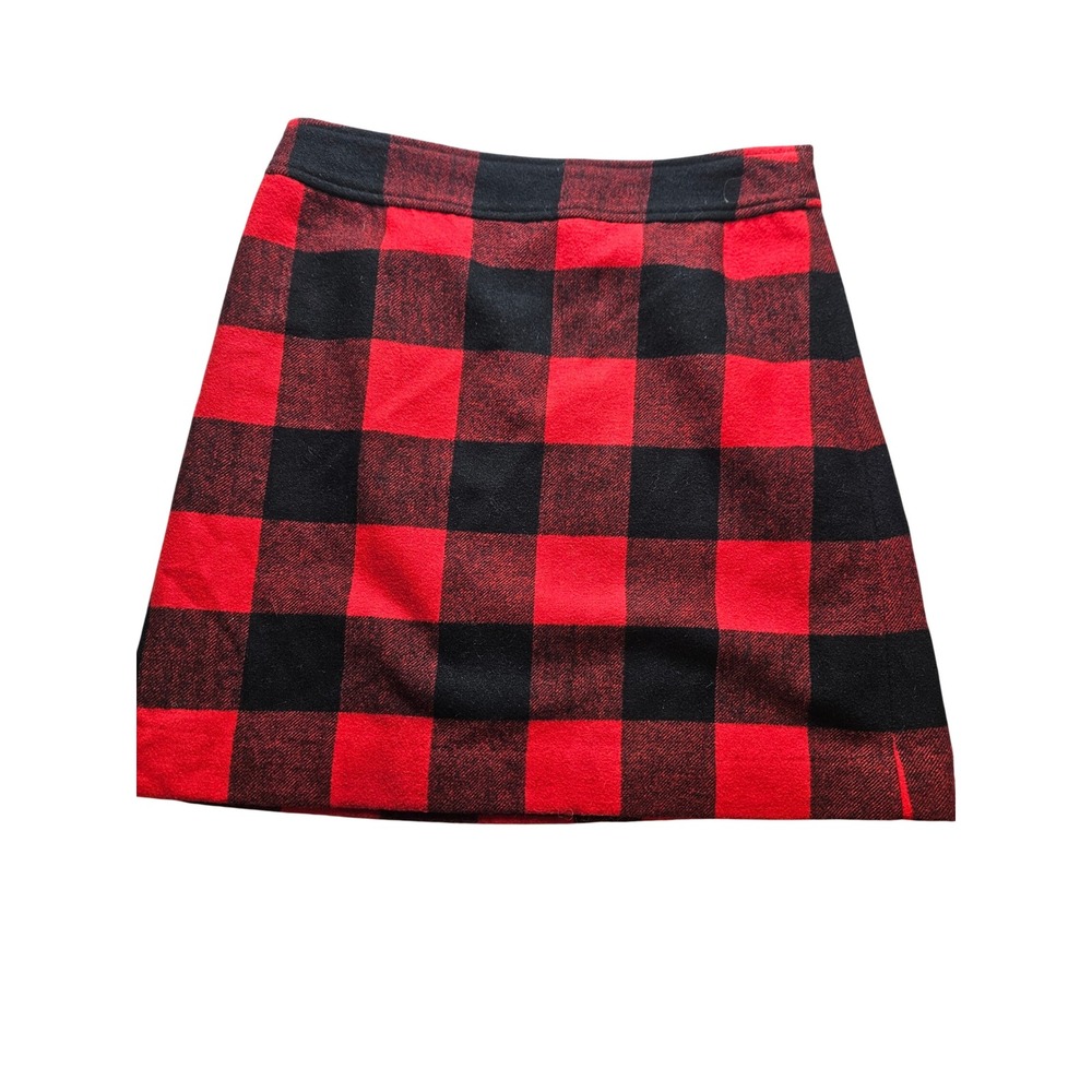 J.Crew Red Black Buffalo Plaid Wool Blend Mini Skirt Size 6 A-Line